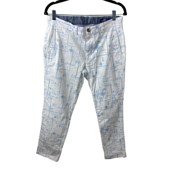 Vineyard Vines White Navy Nautical Boat Print Breaker Pants Size 30 X 30